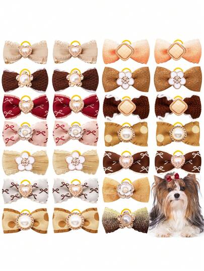 10/20件装宠物头箍配饰，珍珠蝴蝶结头箍，新款冬季狗狗猫咪头饰，适合户外派对摄影装饰，新款冬季宠物专属头饰