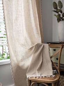 MineLain 1pc Boho Plain Color Linen Tassel Window Curtain, Semi-Blackout Washable Rod Pocket Curtain Panel For Room Divider, Kitchen, Easy Install, Home Decor For Bedroom, Study, Balcony, Living Room, Bay Window - Apricot - View 19