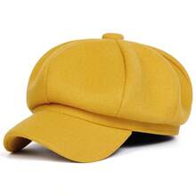 1 pieza Sombrero octogonal de fieltro de lana de unicolor para mujer, boina de moda, versátil para exteriores, casual, negocios, fiestas, cálido para otoño/invierno - Multicolor - Ver 6