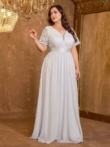 XUIBOL 高品质弹力优雅雪纺刺绣拼布超修身加大码 V 领晚礼服，适合约会之夜、婚礼、派对、生日、周年纪念、鸡尾酒会、正式晚会、婚礼嘉宾、单身派对、节日、夏季/秋季 - 白色 - 查看 8