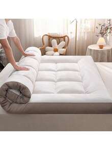 可折叠日式地垫 - 柔软、舒适、透气的加厚榻榻米床垫，适合旅行、露营、床上用品和客房 - 全尺寸，四季皆宜！