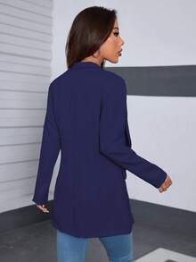 A&DD MODA, REF: 4043 - Women's Tailored Blazer, Maxi Long, Puff Sleeves, Classic Lapel Collar, Fitted And Elegant, Modern Formal Blazer, Sophisticated Piece, Slim Fit Design, Front Buttons, Chic And Casual Look, Ideal For Events And Work, Fashionable Women's Suit, Haute Couture - 藏蓝色 - 查看 2