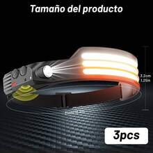 3pcs Lampara de Cabeza - Impermeable Linterna de Cabeza LED de Deteccin Inteligente Brillante Lmpara de Cabeza con USB Gran Angular de 230 para Acampar, Correr, Caminar - inicial - Ver 7