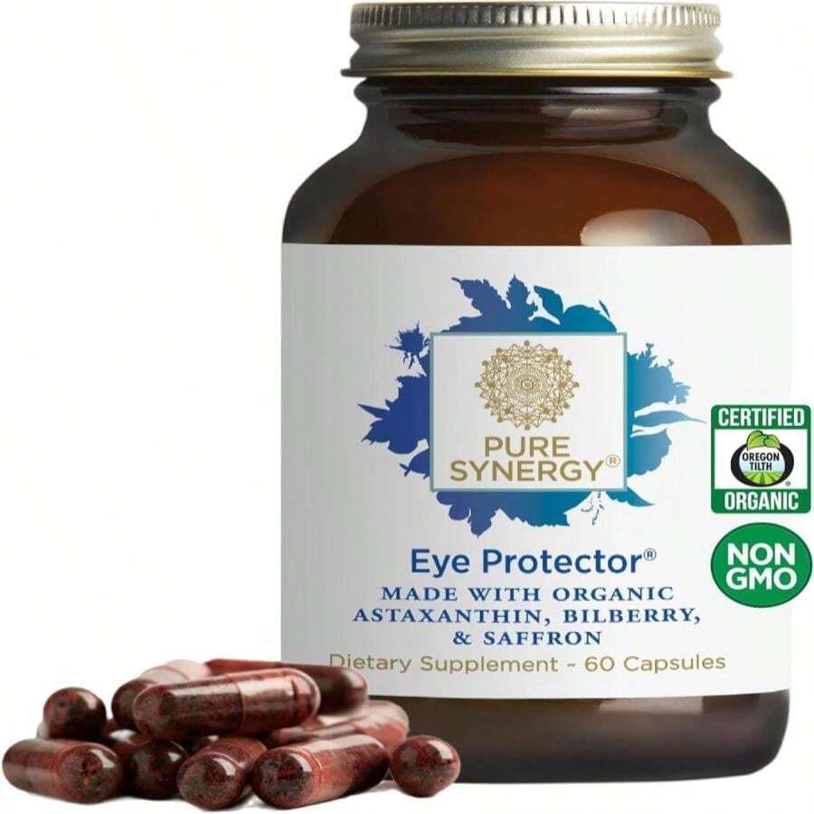 PURE SYNERGY Eye Protector | 100% Natural, Vegan Eye Health Supplement | With Organic Astaxanthin, Lutein, &Amp; Zeaxanthin | For Healthy Vision (60 Capsules) - 白色的 - 查看 1