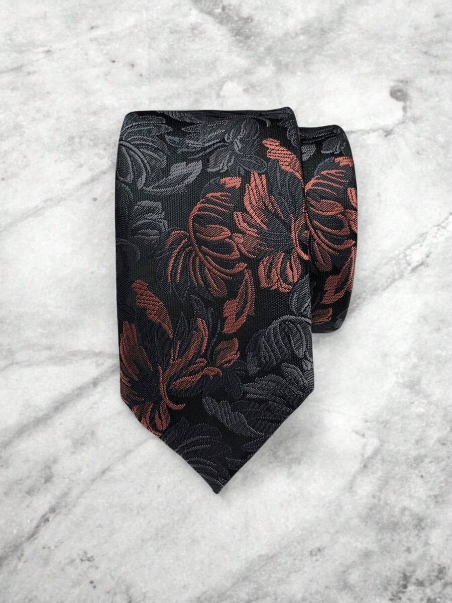 Luxury Men's Skinny Ties Polyester Silk Solid Polka Dot Striped Check Skinny Jacquard Groomsman Tie - Màu xám đen - Xem 1