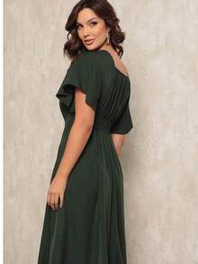 Women's Short Sleeve Princess Elegant Midi Dress - 苔綠色 - 查看 5