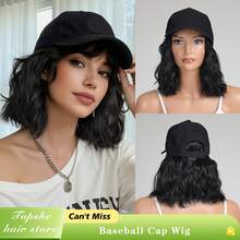8/10/18英寸棒球帽假发接发可调节帽子附加卷发波浪合成假发女士