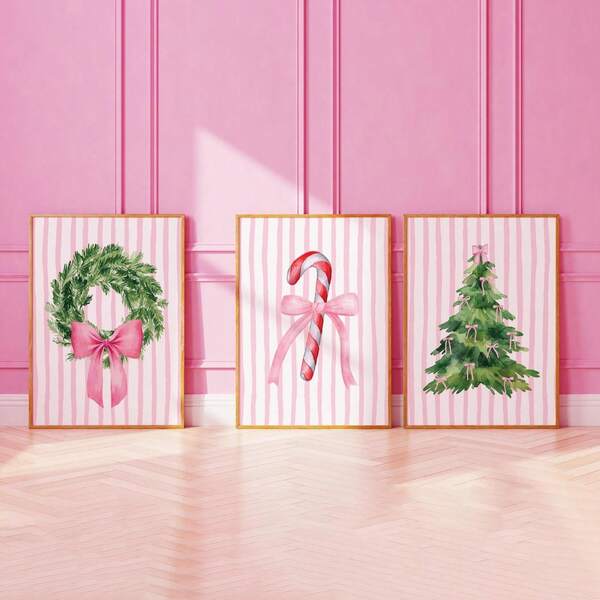 1/3pcs Frameless Pink Christmas Wall Art Set 3 Pieces Digital Download, Girly Holiday Prints With Cute Ribbon Bow Design, Festive Room Decor For Bedroom/Dorm/Living Room, Perfect Gift & Party Decoration (Wall Prints, Funky Posters, Back To School)Christmas Decoration XMAS Decor Christmas Tree Gift Decor Thanksgiving Wedding Home Decor Home Decor Fall Decor Autumn Decor Birthday Decorations For Gifts Party Supplies Indoor Outdoor Garden Holiday Festival Decor Halloween Decor Wall Decor Halloween Ornamentschristmas Decoration XMAS Decor Christmas Tree Gift Decor Thanksgiving Wedding Home Decor Home Decor Fall Decor Autumn Decor Birthday Decorations For Gifts Party Supplies Indoor Holiday Festival Decor Halloween Decor Wall Decor Halloween Ornaments