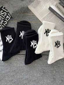 5 双男士百搭轻便舒适个性化字母印花中筒袜（1/2/3/4/5/6/10/20 双） - 彩色 - 查看 2