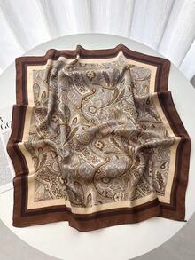 1pc 70*70cm Square Silk Scarf, Women's Satin Printed Headscarf, Neckerchief, Headband, Fashion Headwrap, Shawl, Scarf