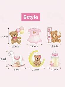 24pcs Baby Shower Party Bear Cupcake Toppers, Baby Shower Party Supplies, Birthday Decorations, Cute Bear Themed Baby Shower Party Decorations, Jungle Animal Theme Baby Shower Birthday Party Cake Decorations, Pink Baby Shower Home Decor Gifts - Pink - View 2