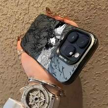 Funda de Teléfono Ángel de Arte Negro para Modelos de  16, 15, 14, 13, 12, 11 Pro Max, X, XR, XS Max, 8 y 16 Plus con Cubierta Trasera Mate 4C0C - Colores mixtos - Ver 4
