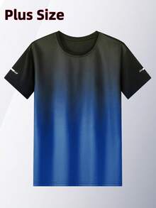 Women's Plus Size Short Sleeve Simple Gradient Round Neck T-Shirt, Suitable For Spring And Summer Sports - Blue - View 2