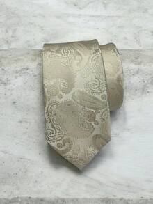 Luxury Men's Skinny Ties Polyester Silk Solid Polka Dot Striped Check Skinny Jacquard Groomsman Tie - 米色 - 查看 1