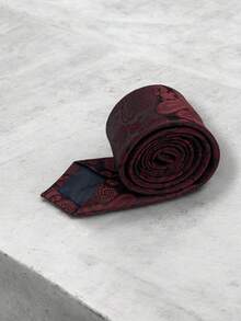 Luxury Men's Skinny Ties Polyester Silk Solid Polka Dot Striped Check Skinny Jacquard Groomsman Tie - 酒紅色 - 查看 3