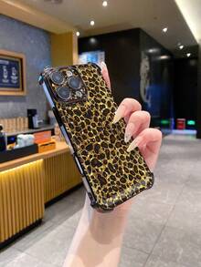 1 pieza Funda protectora de teléfono con estampado de leopardo y chapado electrolítico a prueba de golpes, compatible con Apple, Infinix, OPPO, VIVO, Realme - Negro - Ver 3