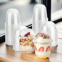 20 pièces Coupes à dessert jetables transparentes, coupes à dessert en plastique avec couvercles, coupes en plastique de 270/350 ml, coupes à yaourt, crème, glace et fruits polyvalentes, idéales pour les anniversaires et les mariages