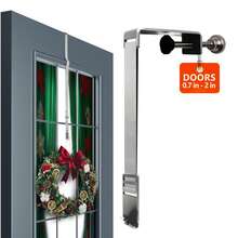 Supporto regolabile per ghirlanda da appendere alla porta d'ingresso - Decorazioni per Ognissanti, Ringraziamento e Natale, Gancio universale in metallo per diverse larghezze di porta, Argento brillante