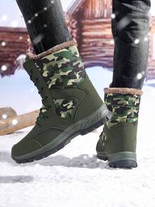 New Plus Size Women Winter High-Top Anti-Slip Thermal Lined Boots, Women's Knee-High Boots, Women's Military Boots And Tactical Boots, Women's Snow Boots, Women's Fashionable Warm Boots, Women's Outdoor Snow Hiking Boots, Women's Military Green Boots, Women's Mid-Calf Boots, Lace-Up Camouflage Snow Boots, Women's Winter Boots, Warm Fuzzy Boots