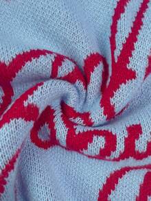 2025秋冬新款休闲时尚复古别致字母印花蝴蝶结圣诞毛衣女式休闲日常套头衫秋冬万圣节圣诞节新年造型女式冬季毛衣 - 藍色 - 查看 7