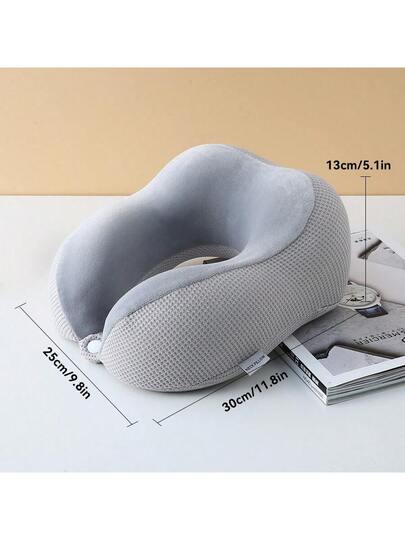 Waffle Texture Compressible Memory Foam Shaped Neck Pillow, Convenient Storage, Slow Rebound, Travel Support Kussen Airplane, Sleeping, Pain Relief view 2