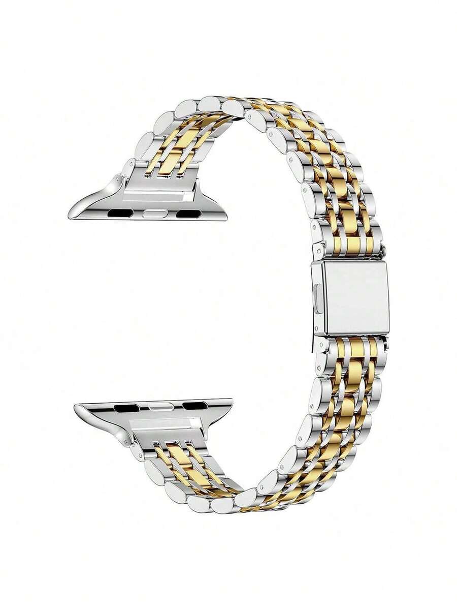 1pc Unisex Stainless Steel Watch Band, Compatible With Apple Watch Series 1-9, Series 10, Series 11 Ultra, Series 2 And SE, Available In Gold/Silver Color, Comes With Adjustment Tool For Easy Length Customization