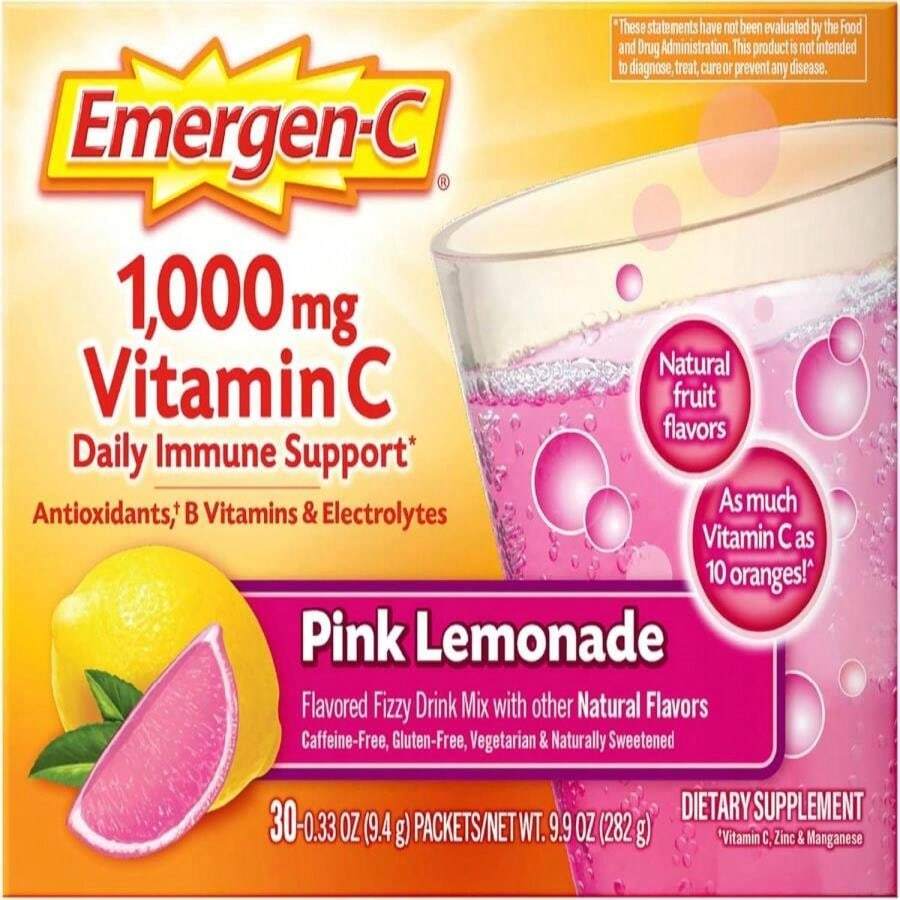 Emergen-C 1000mg Vitamin C Powder For Daily Immune Support Caffeine Free Vitamin C Supplements With Zinc And Manganese, B Vitamins And Electrolytes, Super Orange Flavor - 30 Count - Flavor NameB - 查看 1