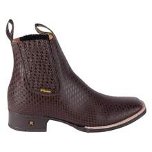 Fratello Select Fratello botas vaqueras de piel auténtica color café oscuro 1500, estilo western elegante y urbano con acabado texturizado tipo woven, perfectas para eventos formales, salidas casuales o eventos western, bota Chelsea hombre, piel grabada, western elegante, bota casual, calzado artesanal, moda masculina, bota tejida, estilo ranchero moderno - Marrón - Ver 4