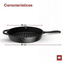 Juego de 3 Piezas de Sartén de Hierro Fundido de Mango Largo, Pre-Marinado, Sartén de Hierro Fundido, Juego de 3 Piezas (6 Pulgadas, 8 Pulgadas y 10 Pulgadas), Negro - Sartén Grill 10" (25 cm) - Ver 9