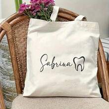 2D Flat, Custom Dental Tote Bag - Personalized Dentist & Hygienist Gift With 2D Flat Print, Black With Golden Dental Design, Durable Polyester For Dental Professionals, Dentist Gifts, Professional Carryall, Elegant Script Design, Highquality Print, 2D Flat - 白色 - 查看 10