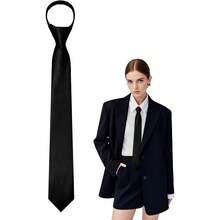 Black Ties For Women PreTied Necktie For Women Girls Adjustable Female Zipper Ties For Office School Party - màu đen - Xem 1