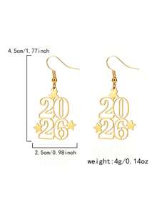 1 Pair Of European And American 2026 New Year Earrings Creative Geometric Hollow Fashion Simple Digital Earrings Earrings For Women - Gold - View 3