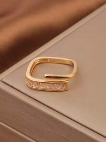 1 chiếc nhẫn mạ vàng 18K bằng đồng, hình vuông, đính đá Cubic Zirconia, kiểu dáng tinh tế, sang trọng, phù hợp cho cả đeo hàng ngày và dự tiệc, món quà tuyệt vời dành cho bạn gái, quà tặng xã giao. - Nhẫn vuông hình học - Xem 8