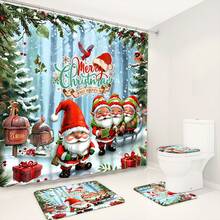 Bộ rèm tắm đa năng Giáng sinh 1/4 chiếc, tặng kèm 12 móc treo, tạo không khí lễ hội, thảm nhà tắm, thảm hình chữ U và thảm nhà vệ sinh tròn, phù hợp với mọi không gian phòng tắm Giáng sinh, trang trí phòng tắm - Nhiều màu - Xem 7