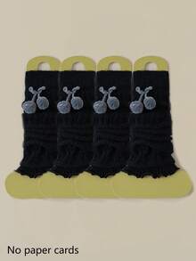 1/2/4 双女式多色黑白毛绒球装饰可爱百搭时尚蕾丝腿套，厚实保暖及膝腿套，适合春秋冬季 - 彩色 - 查看 16