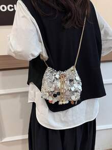 1pc Fashionable Metallic Sequin Design Women's Evening Clutch Bag With Chain Strap,Crossbody Shoulder Bag Suitable For Summer Women's Party, Gathering, Photo Shooting, Festival Gifts, Popular Brand Women Handbag - Multicolor - View 10