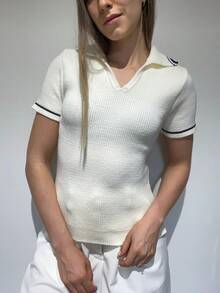 Striped Knitted Polo T-Shirt Ribbed Knit Summer Women's Fashion - 與布朗決戰 - 查看 6