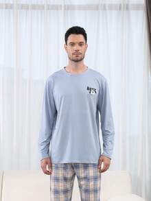 QIANNIANMA Herren Rundhals Langarm & Hose Pyjama Set, bequemer & hautfreundlicher Stil Pyjamas für gemütliche Freizeitkleidung für Herren