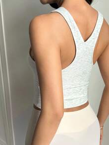 GAOVOT Áo thể thao nữ kiểu Y2K màu trơn ôm sát, phong cách thường ngày, thích hợp cho mùa hè. - Xám - Xem 6