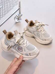 1 Pair Spring/Autumn Fashion Children Casual Sports Shoes, Soft Mesh Breathable Non-Slip Low-Top Round Toe Shock-Absorbing Flat Walking Shoes, Suitable For School, Travel, Outdoor Activities