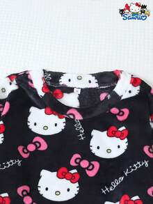 SANRIO 女士加绒睡衣套装，加厚长袖圆领上衣和长裤，柔软舒适休闲家居服套装，秋冬款 - 黑色 - 查看 4