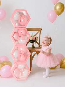 粉色透明字母婴儿淋浴盒生日婚礼定制名字气球盒、生日派对装饰、性别揭示装饰、圣诞装饰大透明盒、生日装饰背景、节日派对装饰、家居装饰、壁炉装饰、婴儿淋浴盒、背景摄影道具 - 彩色 - 查看 2