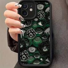 Black & Green Abstract Eye TPU Shockproof Protective Case Compatible With Apple 7/8/X/XS/XR/XS Max/11/12/13/14/15 Pro Max - الأسود - مشاهدة 1