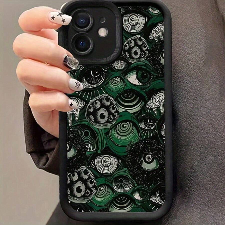 Black & Green Abstract Eye TPU Shockproof Protective Case Compatible With Apple 7/8/X/XS/XR/XS Max/11/12/13/14/15 Pro Max - الأسود - مشاهدة 1