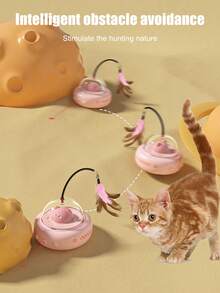 1 pieza Nuevo juguete inteligente para gatos, juguete de persona perezosa para gatos con plumas, rotación automática de 360°, sin ángulo muerto, material duradero, estimula la diversión de persecución de los gatos - Multicolor - Ver 7