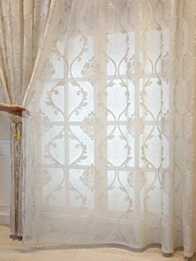 1 tấm rèm voan họa tiết hoa anh đào phong cách Châu Âu cho phòng khách, phòng ngủ, ban công, phòng ăn, rèm ngăn cách dày trong suốt, rèm vải Jacquard màu xám phong cách Châu Âu đơn giản, rèm voan trang trí nhà cửa - Màu be - Xem 3