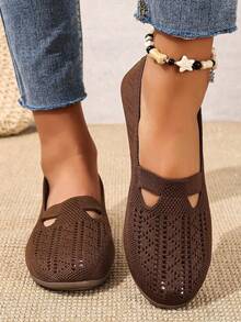 Women's Knitted Hollow-Out Breathable Yet Unique Slip-On Casual Flat Shoes, Relaxed, Comfortable And Stylish For Daily Wear