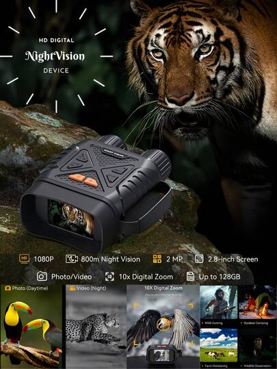 1 件装双镜头数码夜视仪，2.8 英寸屏幕，USB/电池双供电，便携式夜视仪，10 倍数码变焦，全黑可视度 - 捕捉精彩照片和视频。数码变焦，适用于野生动物观察、户外露营、旅行和农场监控。男士礼物。