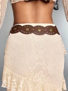 1 件西部牛仔波西米亚风格乡村腰带，朋克皮带配镂空花扣，复古椭圆拼接腰带，铜色装饰腰带，适合日常通勤、郊游、与朋友聚会、度假、圣诞派对、送给自己、朋友、家人、女朋友、母亲、情人节的礼物 - 棕色 - 查看 2