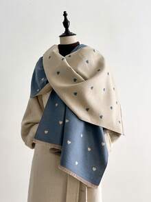 1 pieza Chal/Bufanda de cachemira sintética multicolor con patrón de corazón de patchwork, versátil y apto para uso diario, grueso y cálido